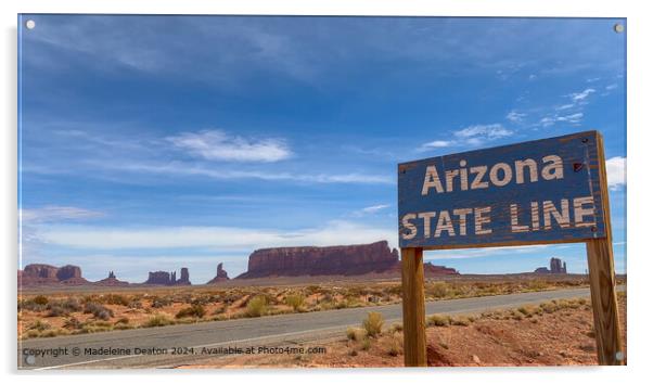 Rustic Arizona State Line Sign in Monument Valley Acrylic by Madeleine Deaton
