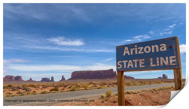 Rustic Arizona State Line Sign in Monument Valley Print by Madeleine Deaton