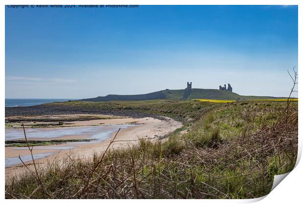 Dunstanburgh castle in the mist Print by Kevin White