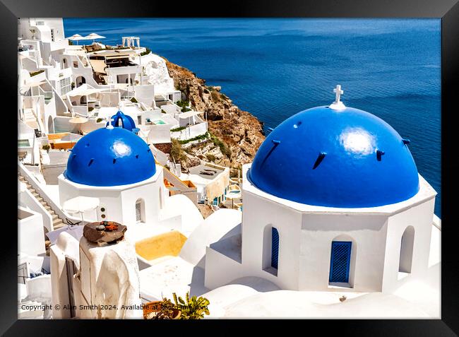 Blue Domes Santorini Architecture Framed Print by Alan Smith
