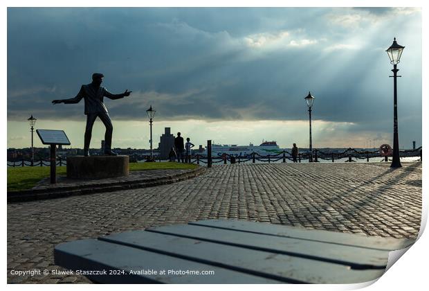 Billy Fury on Liverpool Waterfront Print by Slawek Staszczuk