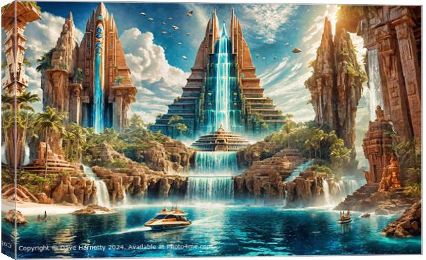 Atlantean Dreams 22-Pyramid Waterfall Fantasy Art Canvas Print by Dave Harnetty