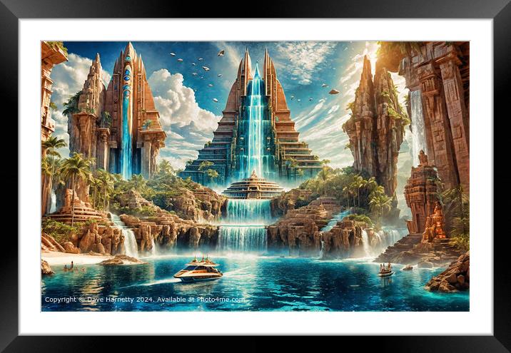 Atlantean Dreams 22-Pyramid Waterfall Fantasy Art Framed Mounted Print by Dave Harnetty
