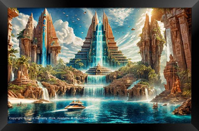Atlantean Dreams 22-Pyramid Waterfall Fantasy Art Framed Print by Dave Harnetty