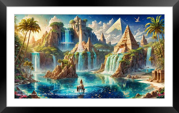 Atlantean Dreams 21 - Atlantis City and Pyramids Waterscape  Framed Mounted Print by Dave Harnetty