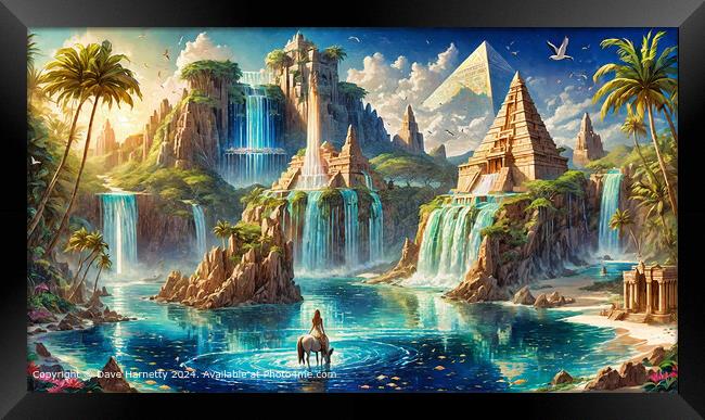Atlantean Dreams 21 - Atlantis City and Pyramids Waterscape  Framed Print by Dave Harnetty