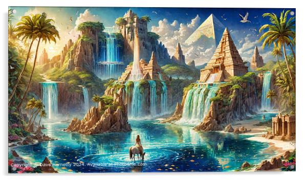 Atlantean Dreams 21 - Atlantis City and Pyramids Waterscape  Acrylic by Dave Harnetty