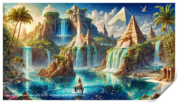 Atlantean Dreams 21 - Atlantis City and Pyramids Waterscape  Print by Dave Harnetty