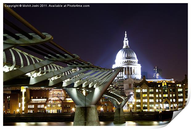 St Paul's and Millennium Bridge, London Print by Mohit Joshi