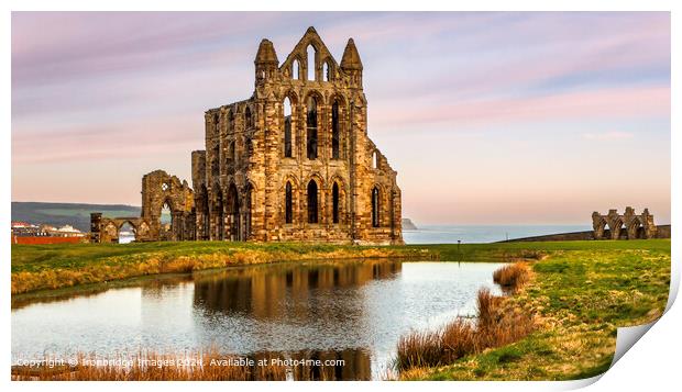 Whitby Abbey under a pastel sky Print by Ironbridge Images