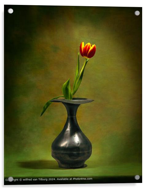 Yellow Tulip Still Life Acrylic by wilfred van Tilburg
