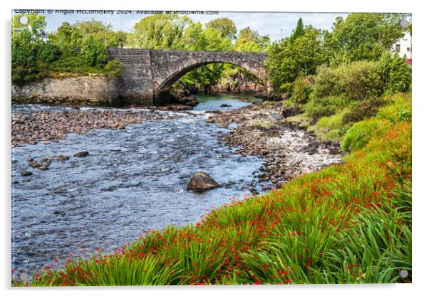 Old stone bridge on River Ewe at Poolewe, Scotland Acrylic by Angus McComiskey