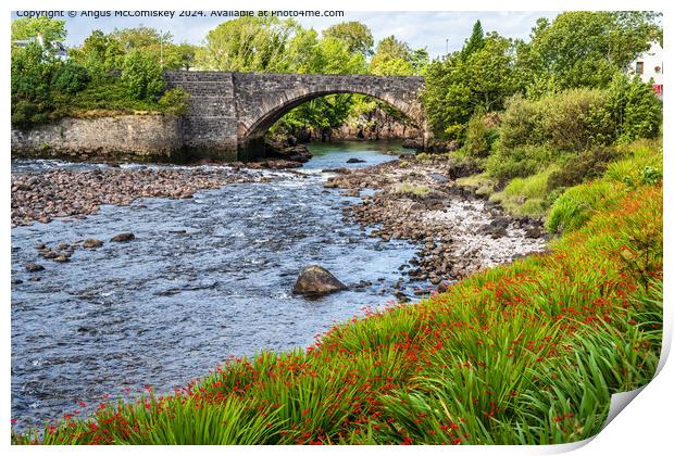 Old stone bridge on River Ewe at Poolewe, Scotland Print by Angus McComiskey