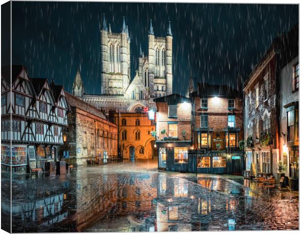 Lincoln Cathedral Rain Reflection Canvas Print by Andrew Scott