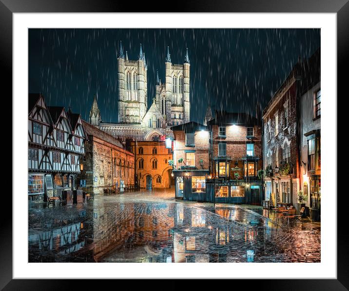 Lincoln Cathedral Rain Reflection Framed Mounted Print by Andrew Scott