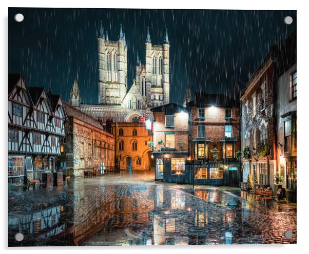 Lincoln Cathedral Rain Reflection Acrylic by Andrew Scott