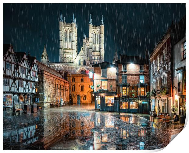 Lincoln Cathedral Rain Reflection Print by Andrew Scott