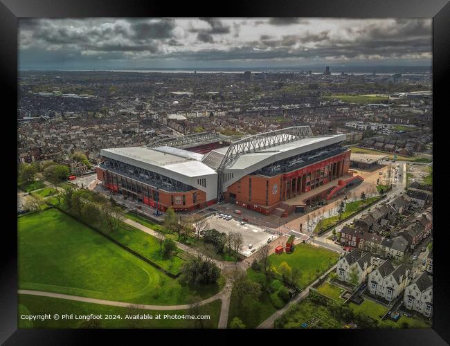 Sunlit Anfield Stadium Cityscape Framed Print by Phil Longfoot