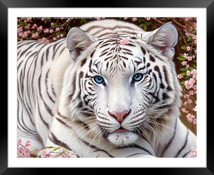 WHITE TIGER ELEGANCE Framed Mounted Print by CATSPAWS 