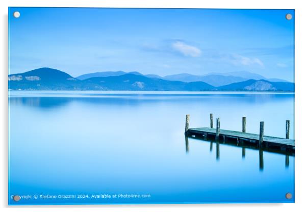 Blue Lake Sunset Reflection Acrylic by Stefano Orazzini
