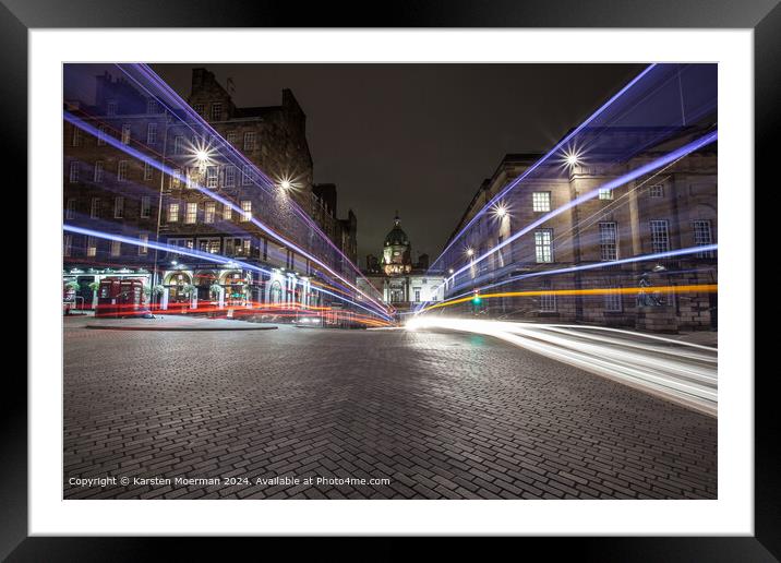 Night Bus Traffic on the Royal Mile Framed Mounted Print by Karsten Moerman