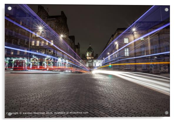 Night Bus Traffic on the Royal Mile Acrylic by Karsten Moerman