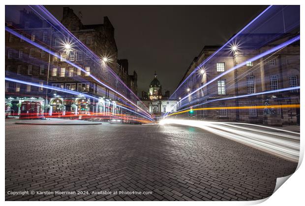 Night Bus Traffic on the Royal Mile Print by Karsten Moerman
