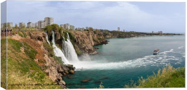 Duden Waterfall Antalya Panorama Canvas Print by Clive Wells