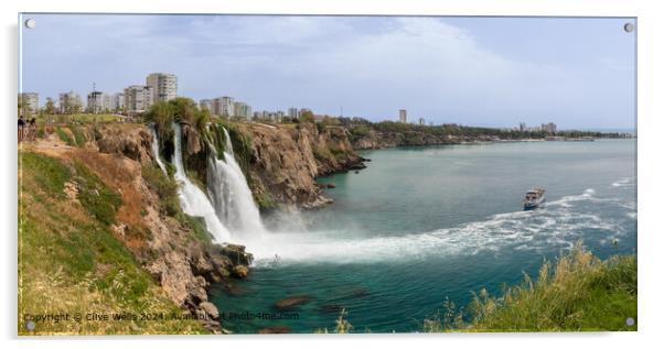 Duden Waterfall Antalya Panorama Acrylic by Clive Wells