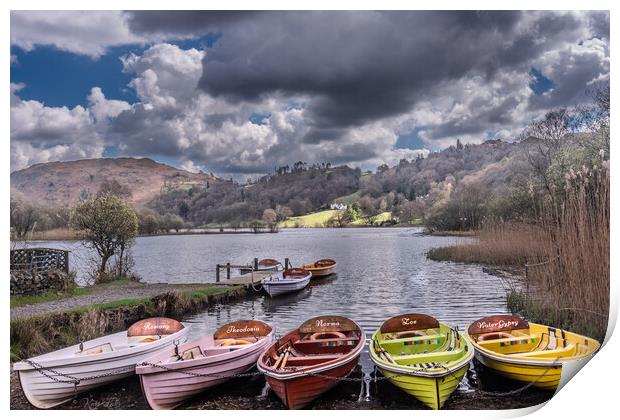 Rowing Boats @ Grasmere Print by Kate Lake