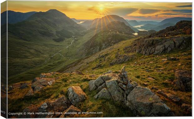 Ennerdale and Buttermere Sunset from Brin Crag Canvas Print by Mark Hetherington