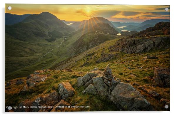 Ennerdale and Buttermere Sunset from Brin Crag Acrylic by Mark Hetherington