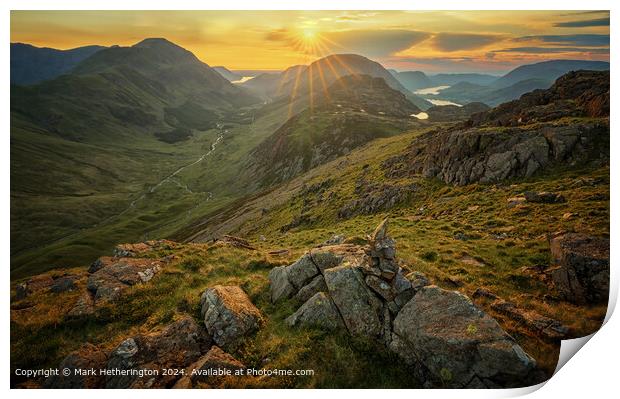 Ennerdale and Buttermere Sunset from Brin Crag Print by Mark Hetherington