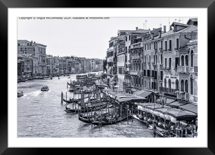 Grand Canal from the Rialto Bridge in Venice mono Framed Mounted Print by Angus McComiskey
