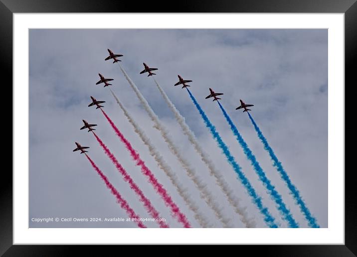 Vibrant Red Arrows Flyover Framed Mounted Print by Cecil Owens