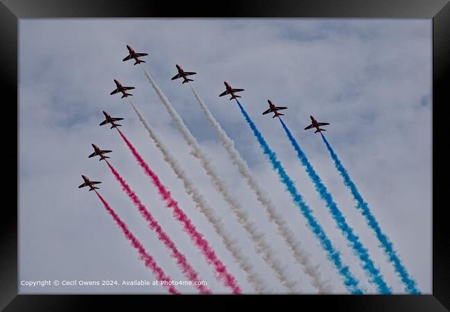 Vibrant Red Arrows Flyover Framed Print by Cecil Owens