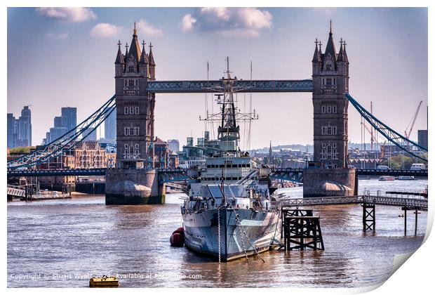 HMS Belfast and Tower Bridge Print by Stuart Wyatt