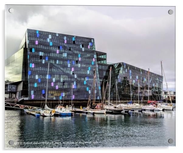 Harpa Concert Hall Sea View Acrylic by Robert Galvin-Oliphant