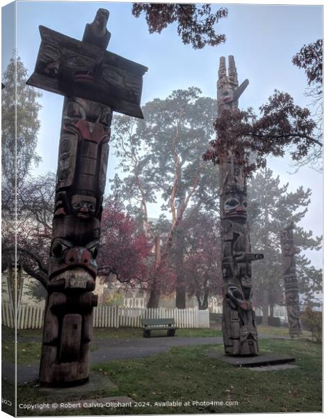 Misty Morning Totem Poles Canvas Print by Robert Galvin-Oliphant