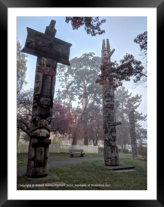 Misty Morning Totem Poles Framed Mounted Print by Robert Galvin-Oliphant