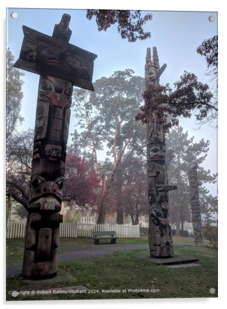 Misty Morning Totem Poles Acrylic by Robert Galvin-Oliphant