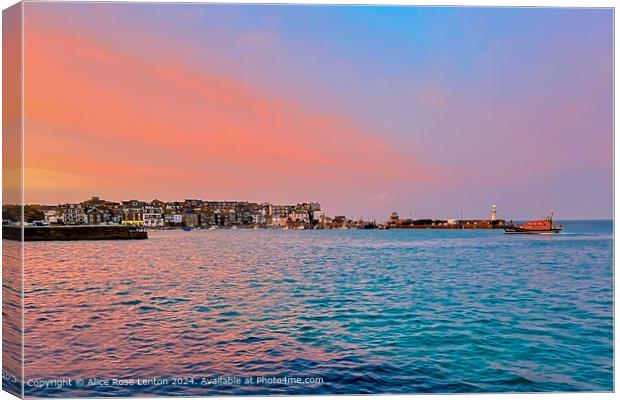 Colourful Sunset Lifeboat Scene St Ives Cornwall Canvas Print by Alice Rose Lenton