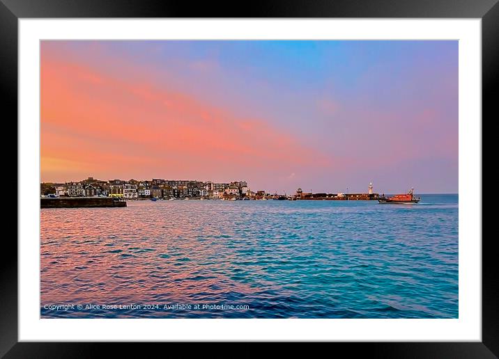 Colourful Sunset Lifeboat Scene St Ives Cornwall Framed Mounted Print by Alice Rose Lenton