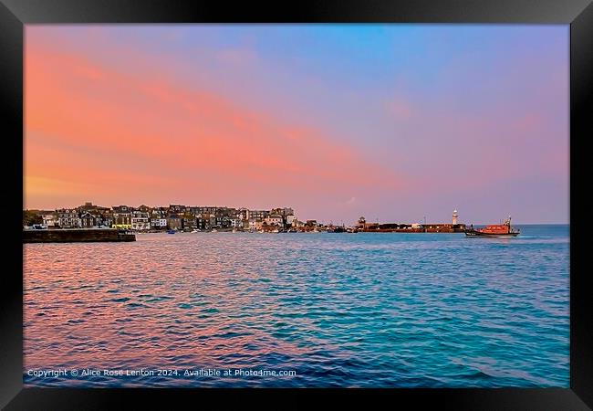 Colourful Sunset Lifeboat Scene St Ives Cornwall Framed Print by Alice Rose Lenton