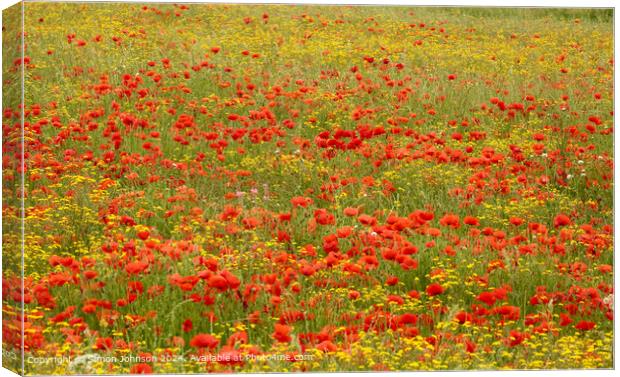 Poppies Meadow Cotswolds Landscape Canvas Print by Simon Johnson