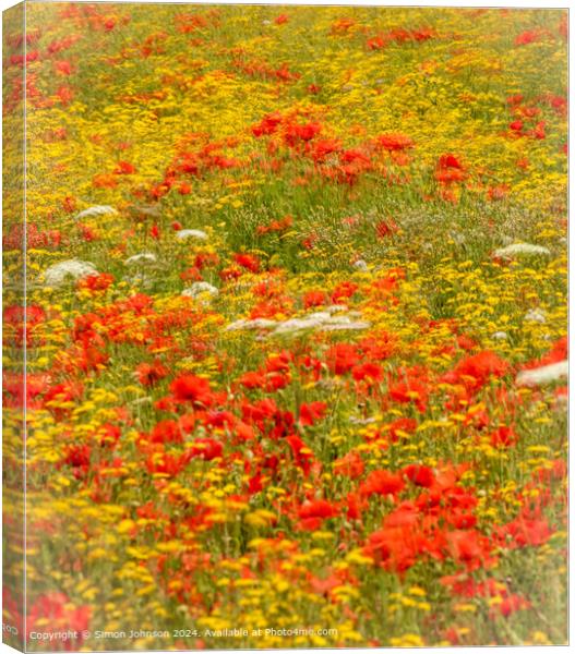 Poppies Meadow Landscape Canvas Print by Simon Johnson