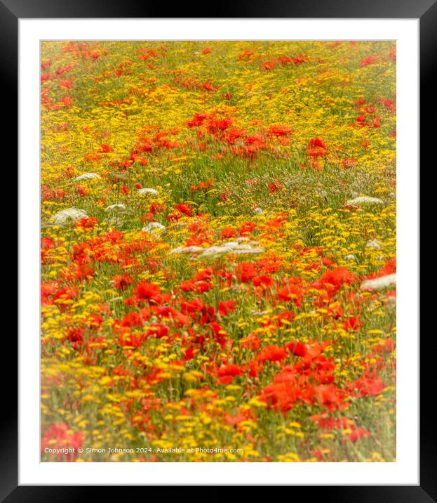 Poppies Meadow Landscape Framed Mounted Print by Simon Johnson