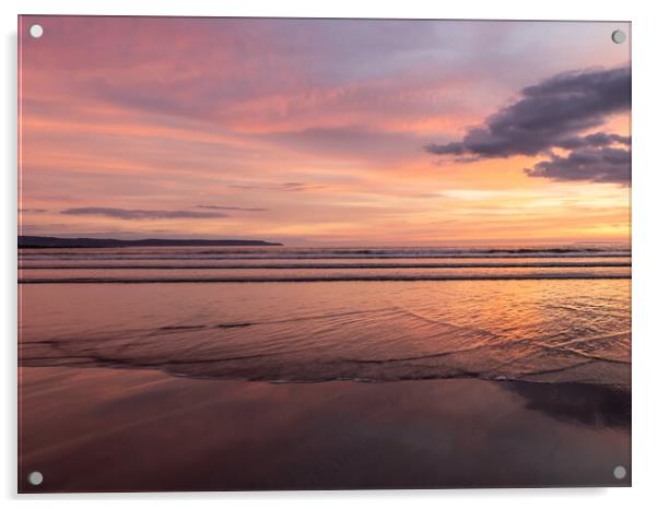 North Devon Sunset Reflections Acrylic by Tony Twyman