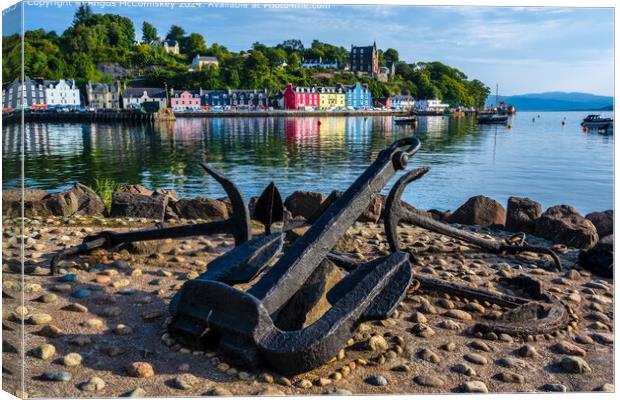 Anchors on quayside at Tobermory, Isle of Mull Canvas Print by Angus McComiskey