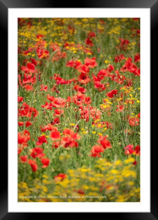 Cotswold  Poppy Meadow Landscape Framed Mounted Print by Simon Johnson